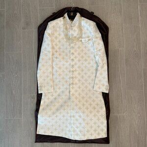 Warm White/Cream Men’s Wedding Sherwani - Size M - Brand Manyavar